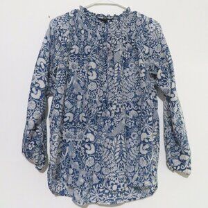 J.Crew Floral and Mermaid Print Pin Tuck Cotton/Silk Blend Top Size 0